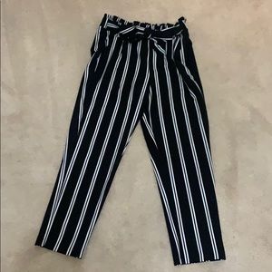 black and white striped pants